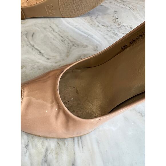 Stuart Weitzman Anna Cork Wedge Sandals Nude Patent Leather - Picture 8 of 8